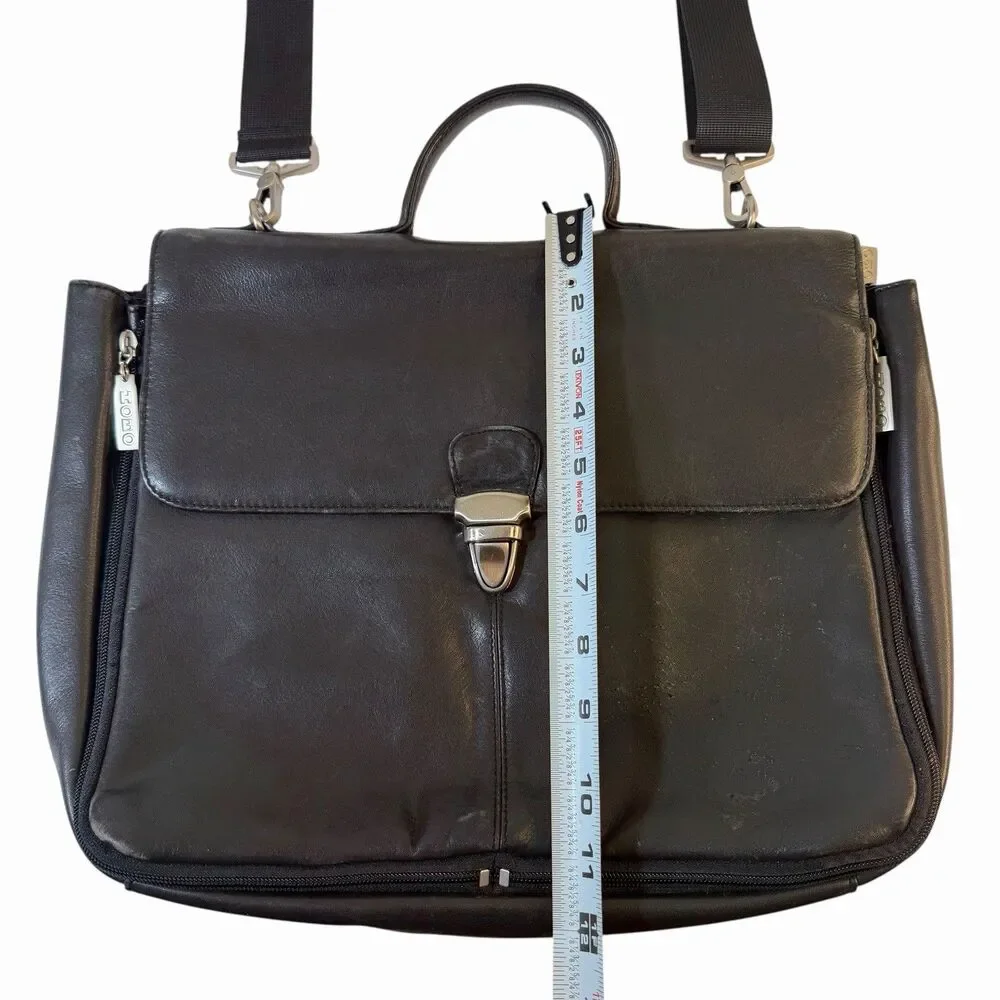 Vtg Hobo International Black Leather Messenger Satchel Cross Body Bag Shoulder